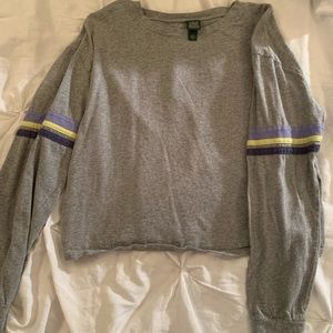 Gray long sleeve low cropped stripe shirt